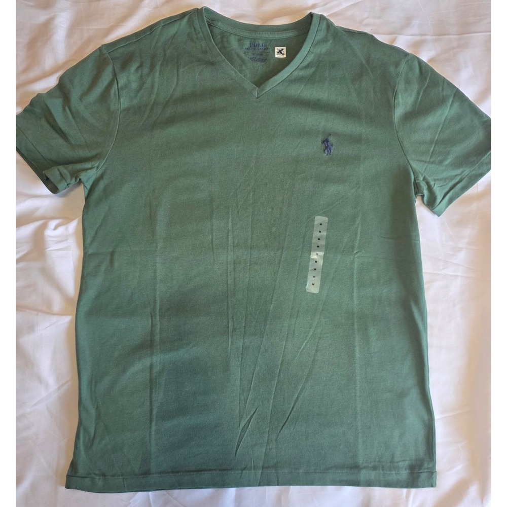 Polo Ralph Lauren Green w/ Blue Pony V-Neck T-Shirt Men's Size Medium NWOT